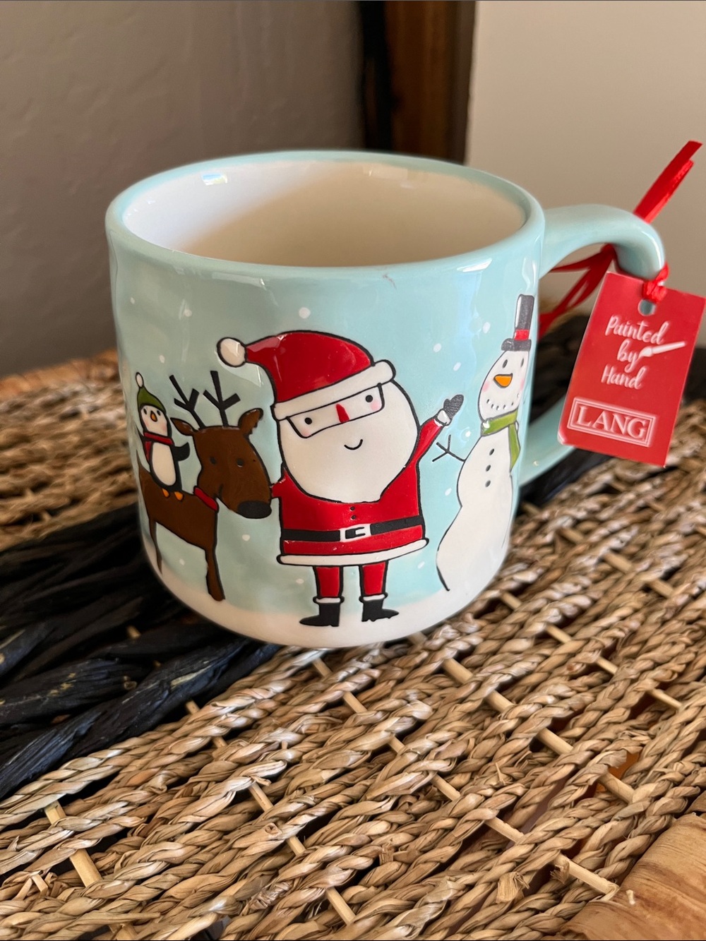 LANG Hand-Painted Light Blue Santa Holiday Mug